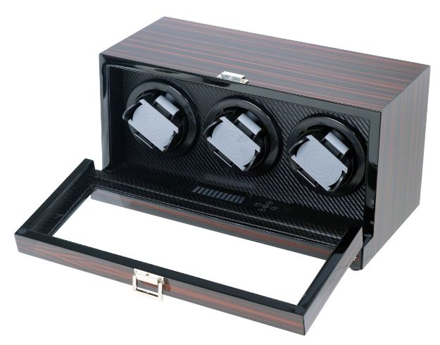 Triple Watch Winder Ebony Wood w/LCD Dispaly w/Japanese Mabouchi Motors 